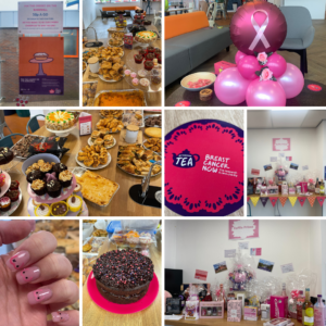 Breast Cancer awareness themed cakes, balloons and raffle collage