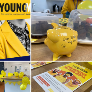 Collage of yellow items relating to young minds 